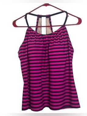 Merona Pink and Navy Striped Halter Tankini Top Size Medium